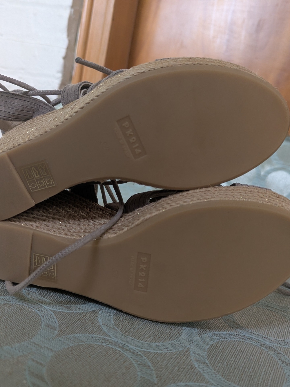 PK214 Lace-Up Woven Espadrille Wedge Sandals - Taupe - Picture 4 of 4